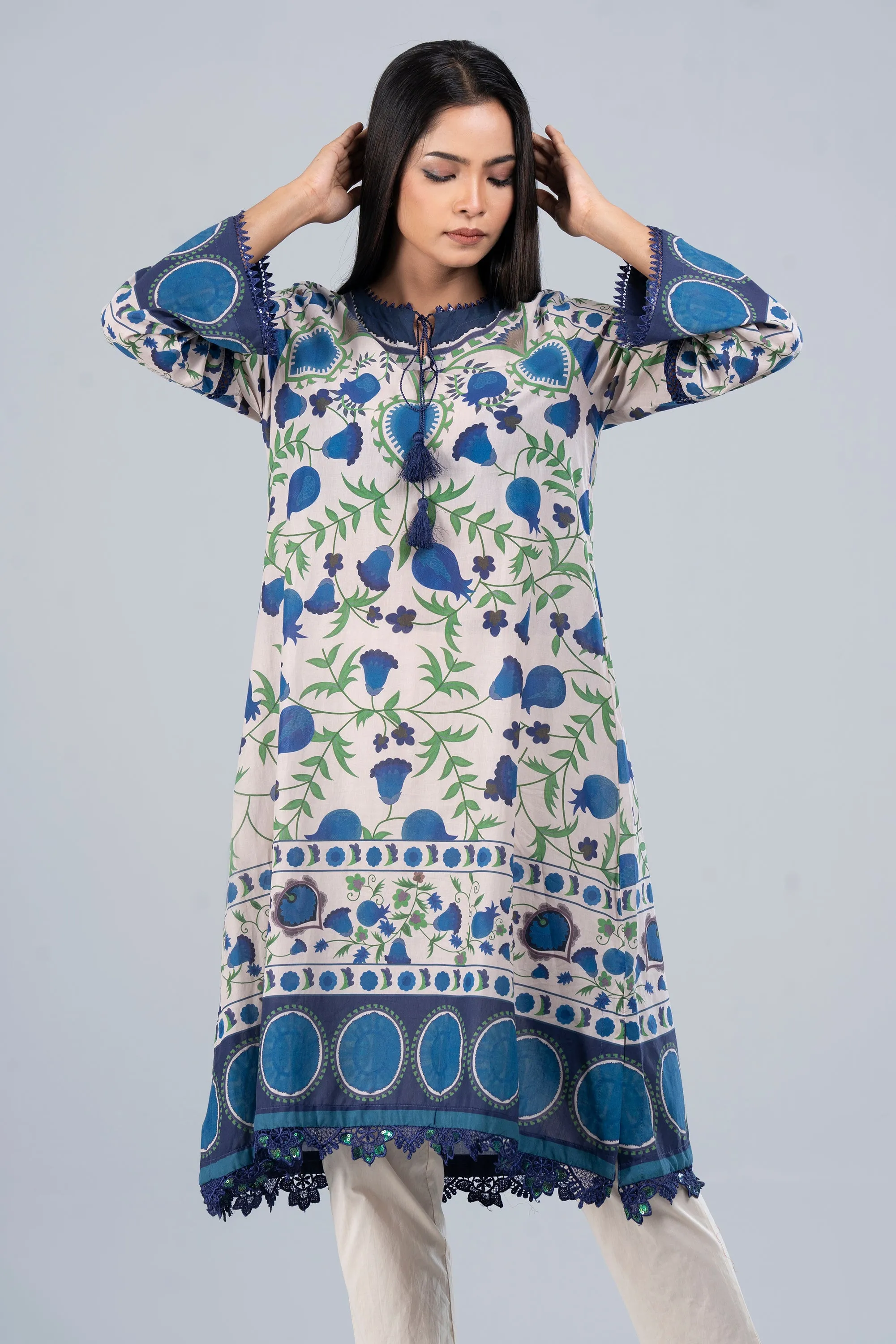 Long-Length Smart Fit Printed Lawn Kurta - One Piece