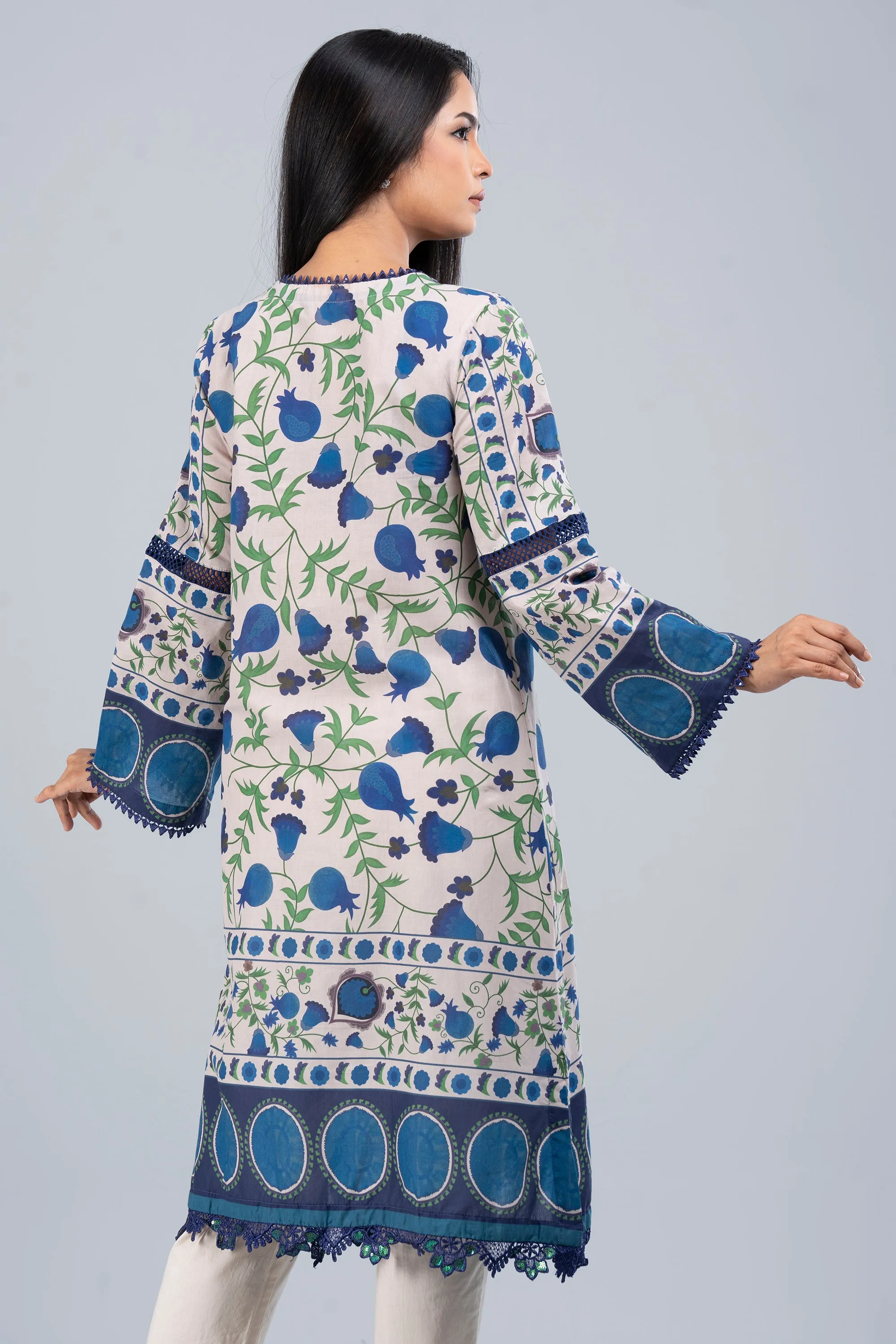 Long-Length Smart Fit Printed Lawn Kurta - One Piece