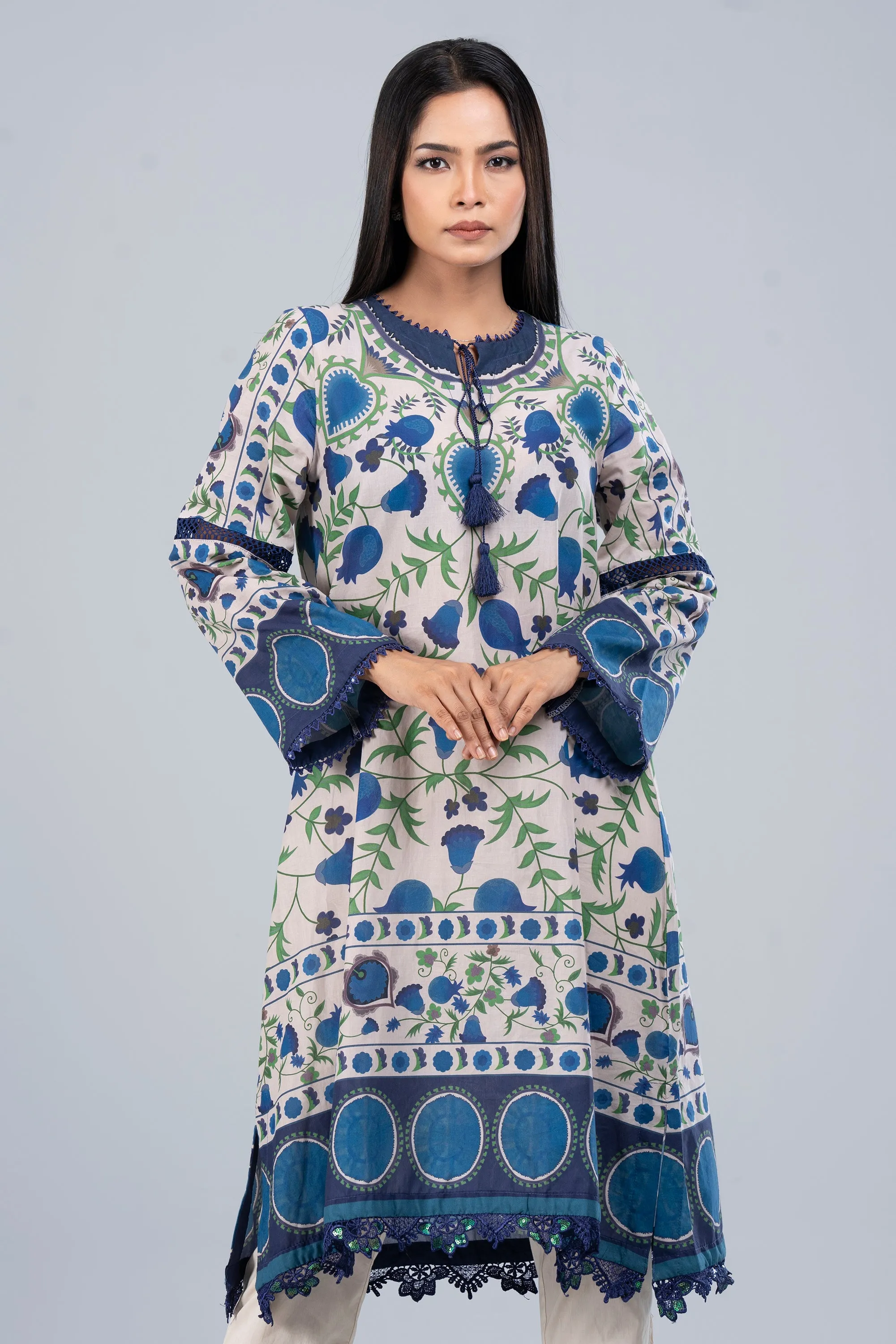 Long-Length Smart Fit Printed Lawn Kurta - One Piece