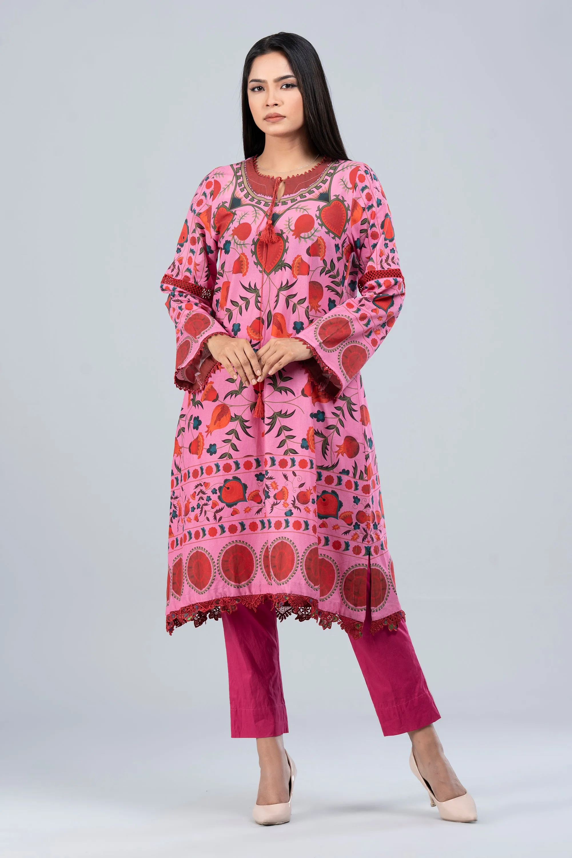 Long-Length Smart Fit Printed Lawn Kurta - One Piece