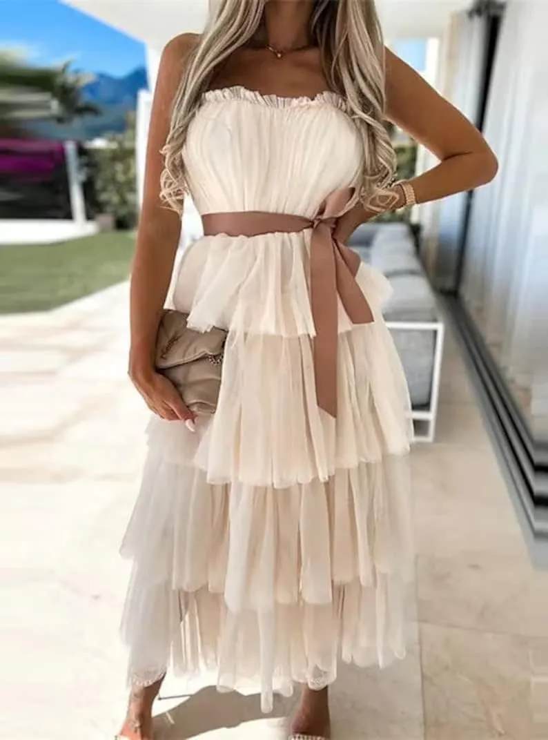Long Tulle Dress for Women Elegant Summer Dress Bow