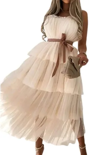 Long Tulle Dress for Women Elegant Summer Dress Bow