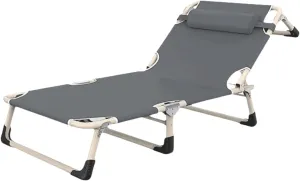 Lounge Camping Cot Oxford Cloth Foldable Camping Bed Adjustable Height Foldable Sleeping Cots Reclining Camp Bed with Pillow