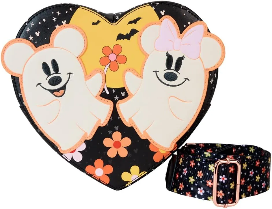 Loungefly Disney Mickey and Minnie Floral Ghost Heart Glow Crossbody Bag
