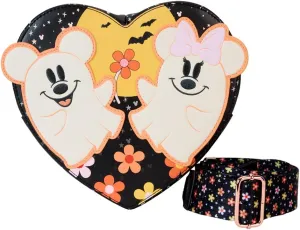 Loungefly Disney Mickey and Minnie Floral Ghost Heart Glow Crossbody Bag