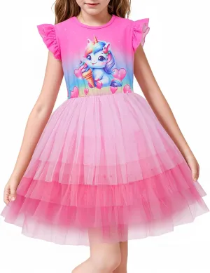 LQSZ Girls Tulle Dresses Princess Flutter Sleeve Tutu Dress for Toddler Girl 3-12 Years