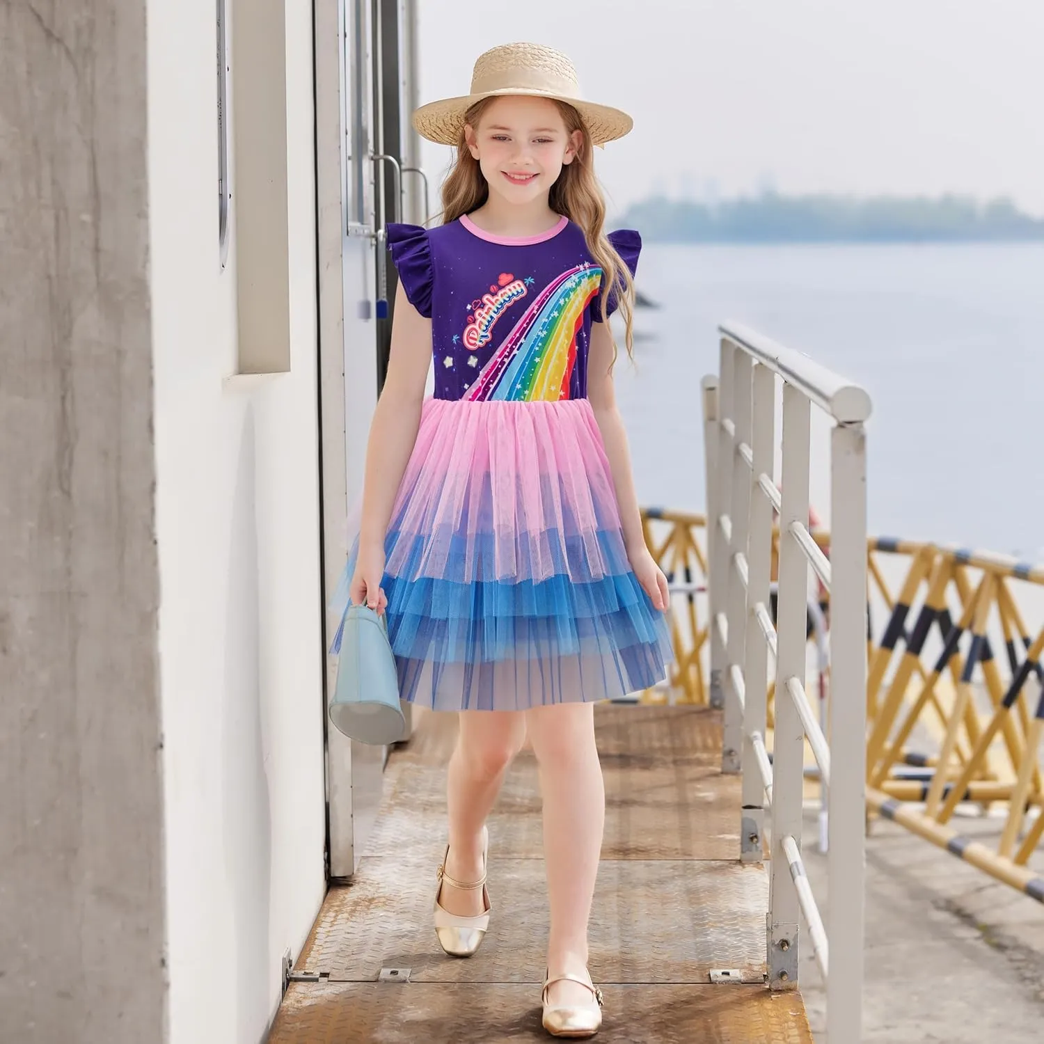 LQSZ Girls Tulle Dresses Princess Flutter Sleeve Tutu Dress for Toddler Girl 3-12 Years