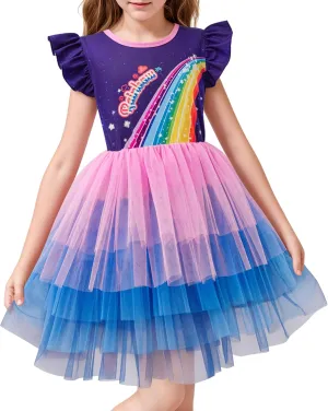 LQSZ Girls Tulle Dresses Princess Flutter Sleeve Tutu Dress for Toddler Girl 3-12 Years