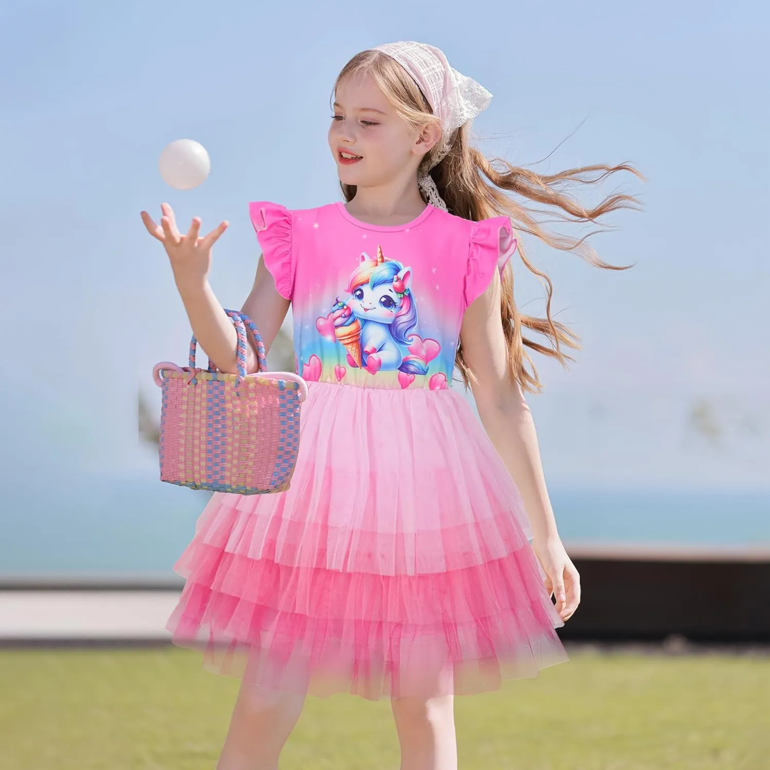 LQSZ Girls Tulle Dresses Princess Flutter Sleeve Tutu Dress for Toddler Girl 3-12 Years