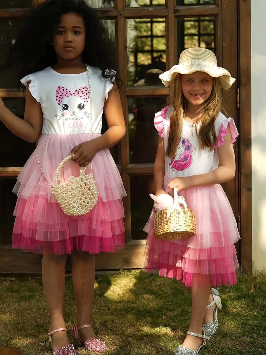 LQSZ Girls Tulle Dresses Princess Flutter Sleeve Tutu Dress for Toddler Girl 3-12 Years