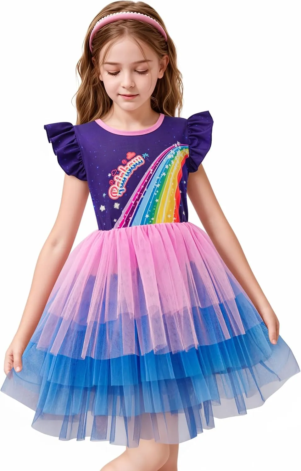 LQSZ Girls Tulle Dresses Princess Flutter Sleeve Tutu Dress for Toddler Girl 3-12 Years
