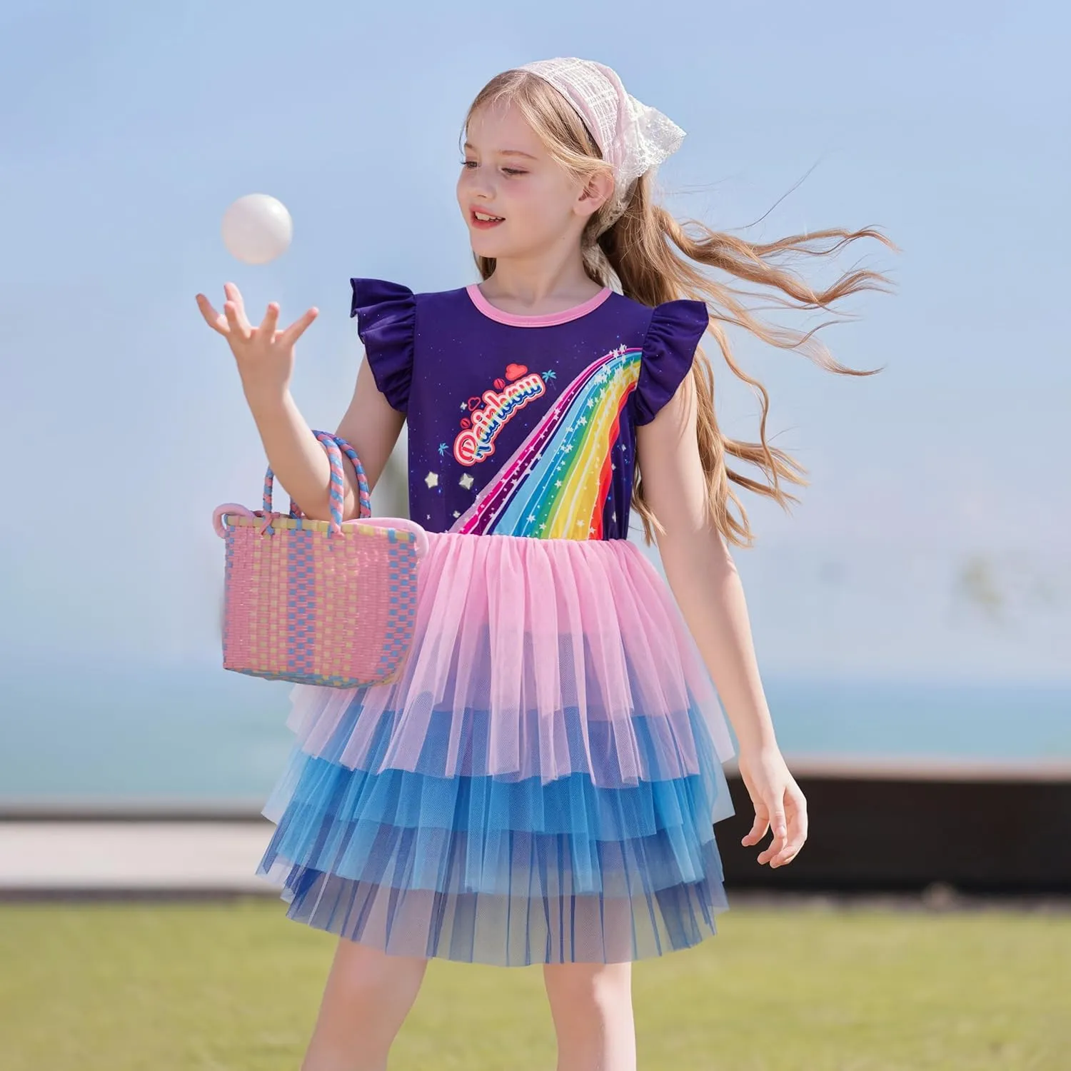 LQSZ Girls Tulle Dresses Princess Flutter Sleeve Tutu Dress for Toddler Girl 3-12 Years