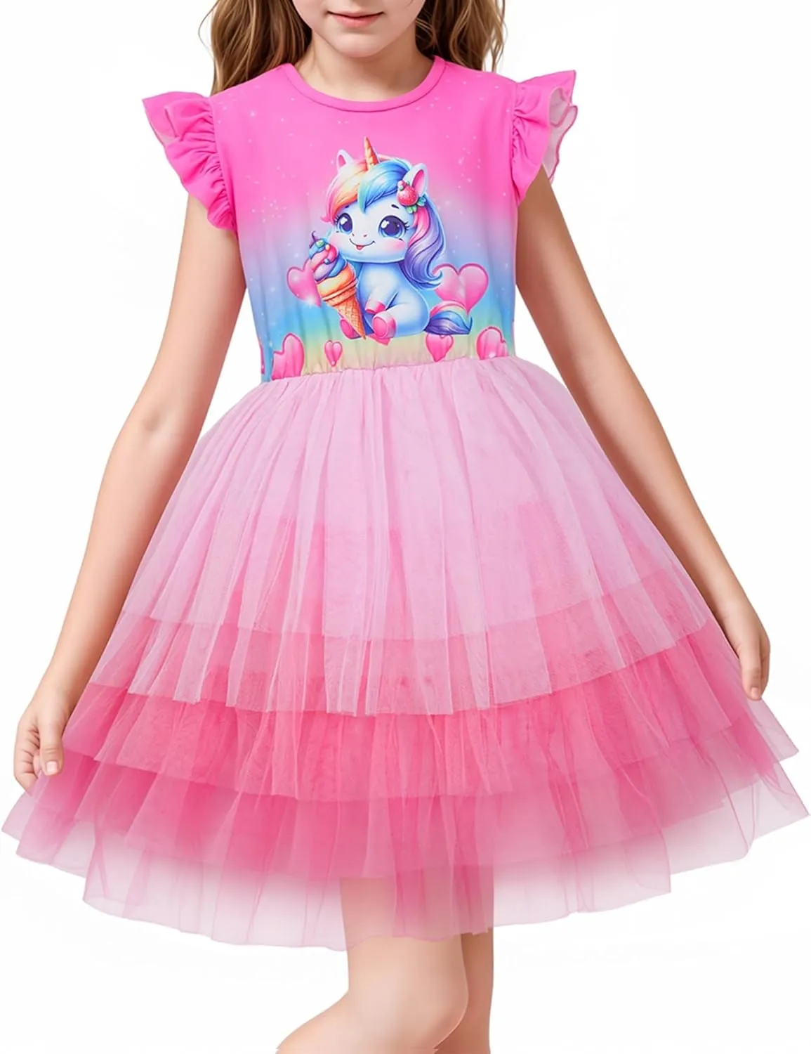 LQSZ Girls Tulle Dresses Princess Flutter Sleeve Tutu Dress for Toddler Girl 3-12 Years