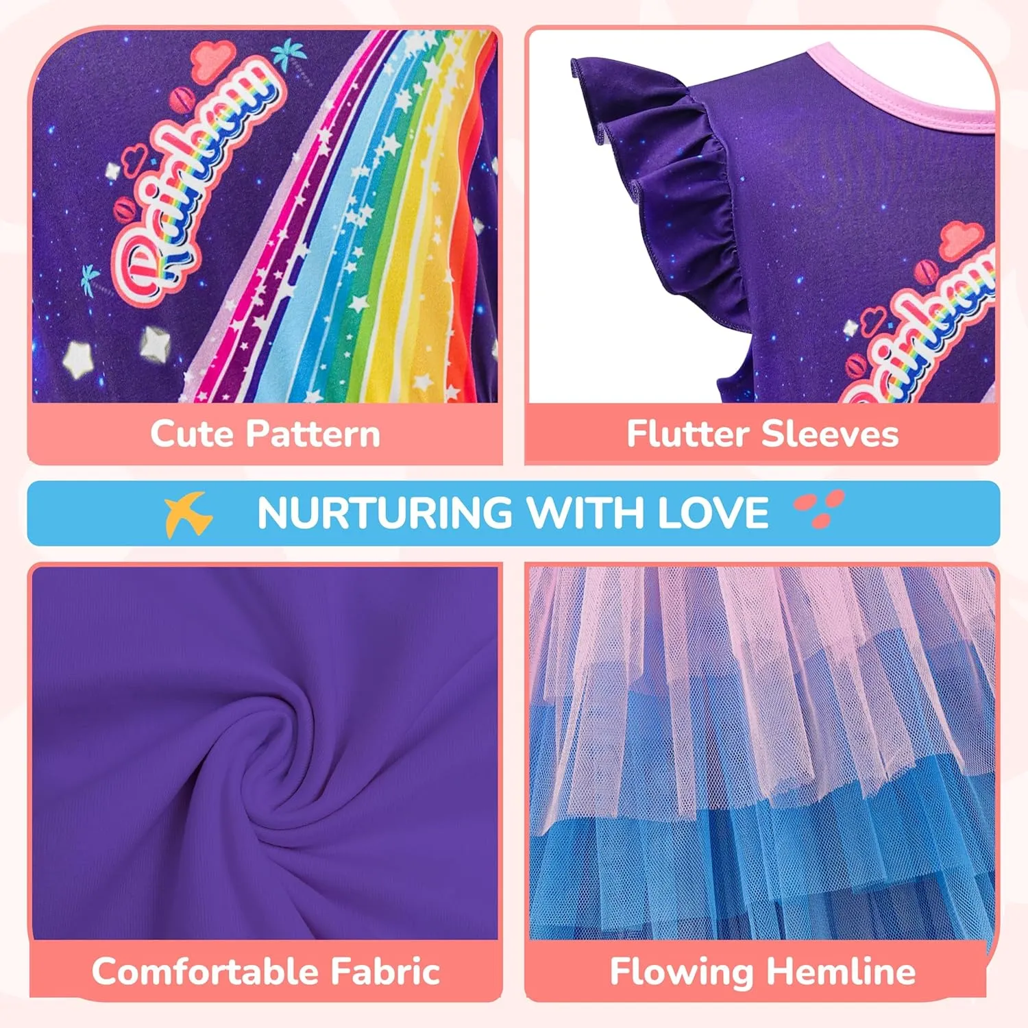 LQSZ Girls Tulle Dresses Princess Flutter Sleeve Tutu Dress for Toddler Girl 3-12 Years