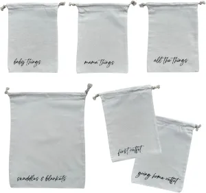 Lucky Love Hospital Bags For Labor and Delivery, Diaper Bag Organizing Pouches and Hospital Bag Essentials For Mom (Canvas Drawstring Hospital Pouches)