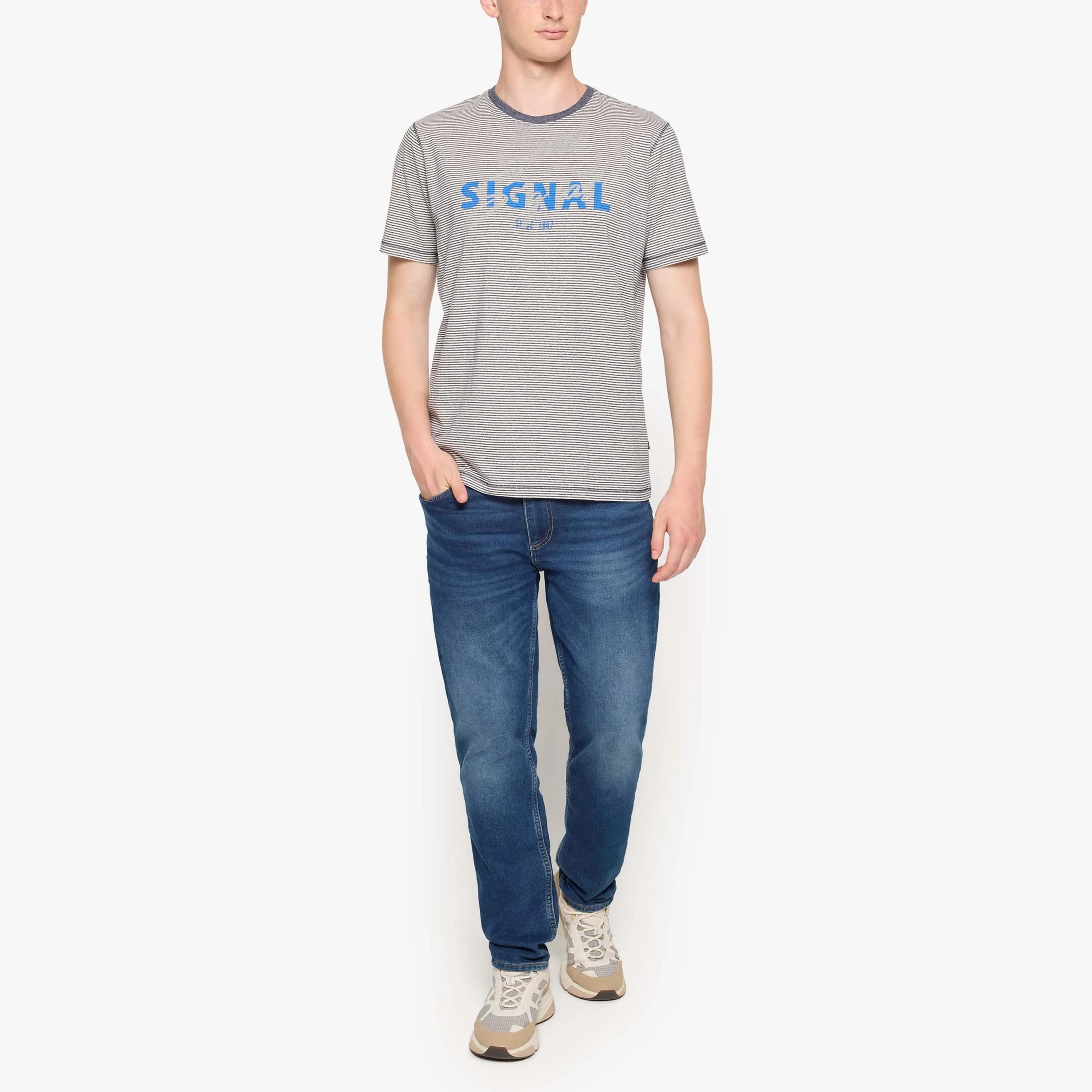 LukeSi Print Stripe Tee - Blue Captain