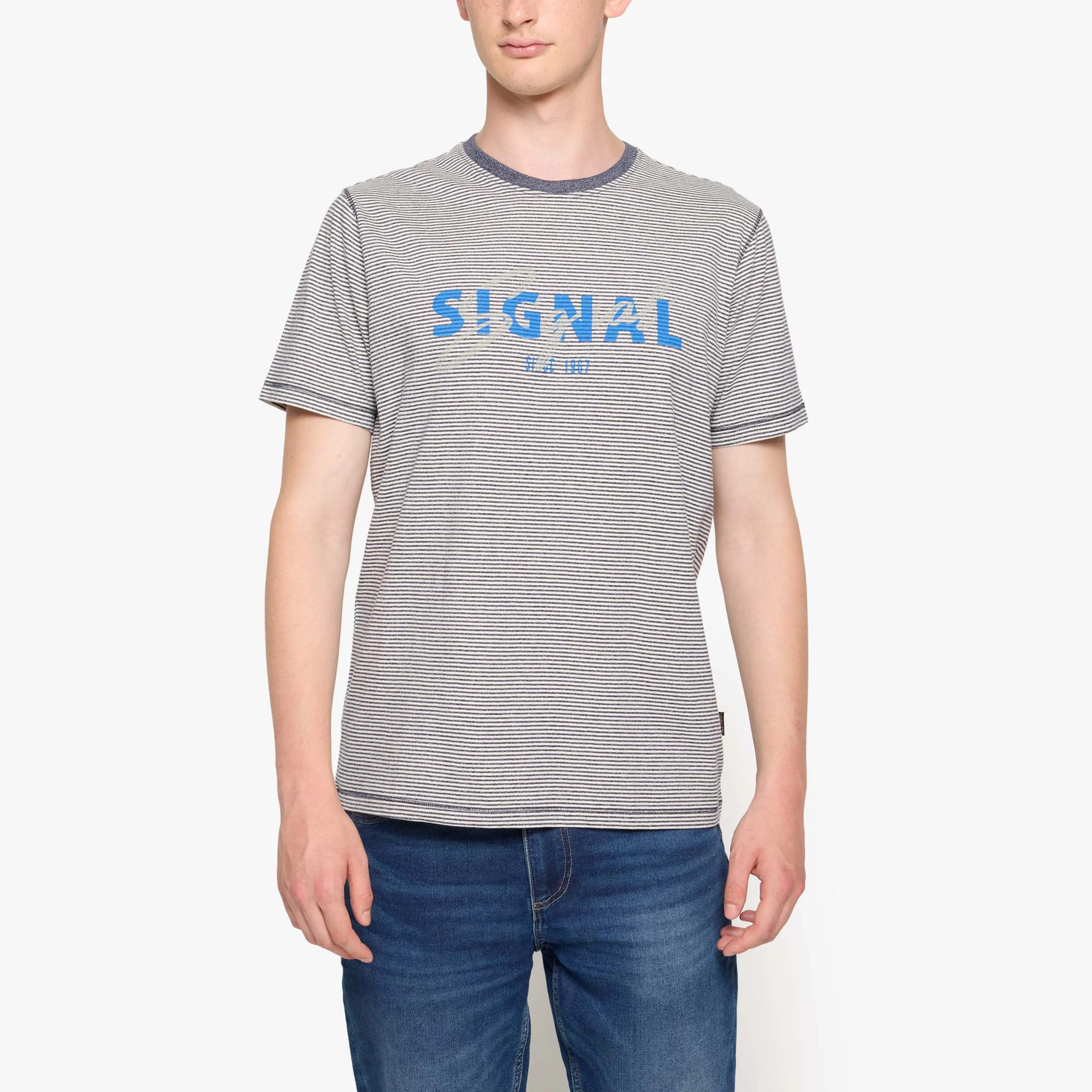LukeSi Print Stripe Tee - Blue Captain