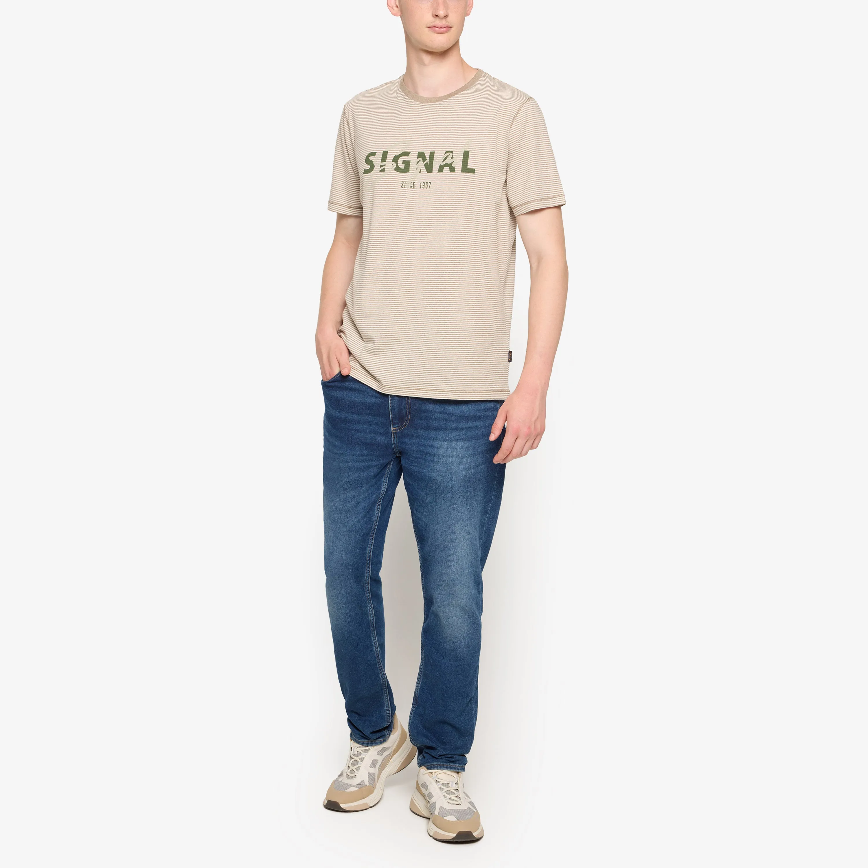 LukeSi Print Stripe Tee - Dry Teak