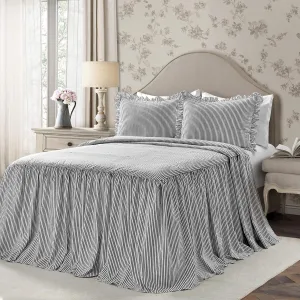 Lush Decor Black Full Lush Décor Ticking Stripe Bedspread Vintage Chic Farmhouse Style Lightweight 3 Piece Set