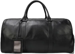 Luxury Genuine Leather Men Women Travel Bag Cow Leather Carry On Luggage Bag Travel Shoulder Bag Male Female Weekend Duffle Bag(Black(55cm))