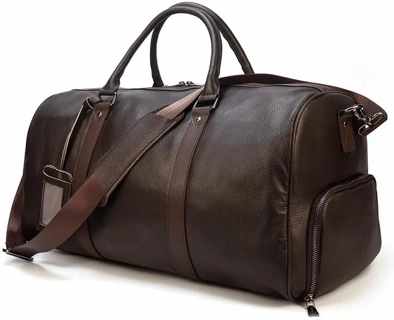 Luxury Genuine Leather Men Women Travel Bag Cow Leather Carry On Luggage Bag Travel Shoulder Bag Male Female Weekend Duffle Bag(Blue(55cm))