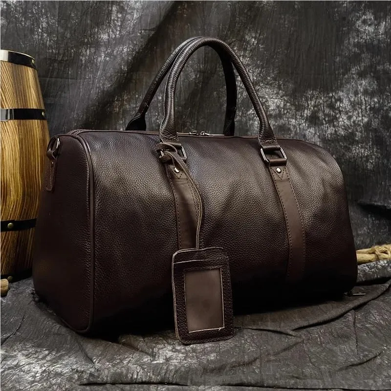 Luxury Genuine Leather Men Women Travel Bag Cow Leather Carry On Luggage Bag Travel Shoulder Bag Male Female Weekend Duffle Bag(Blue(55cm))