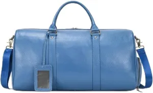 Luxury Genuine Leather Men Women Travel Bag Cow Leather Carry On Luggage Bag Travel Shoulder Bag Male Female Weekend Duffle Bag(Blue(55cm))