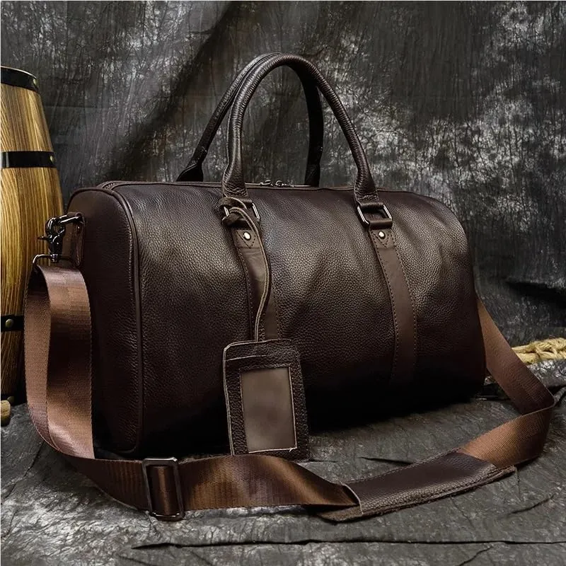 Luxury Genuine Leather Men Women Travel Bag Cow Leather Carry On Luggage Bag Travel Shoulder Bag Male Female Weekend Duffle Bag(Blue(55cm))