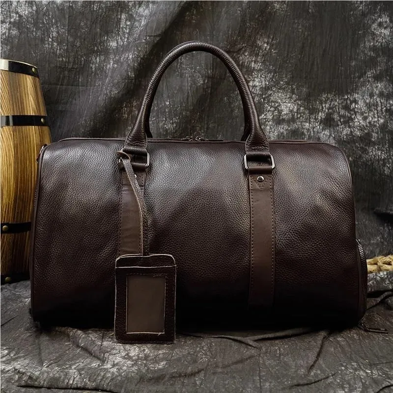 Luxury Genuine Leather Men Women Travel Bag Cow Leather Carry On Luggage Bag Travel Shoulder Bag Male Female Weekend Duffle Bag(Blue(55cm))
