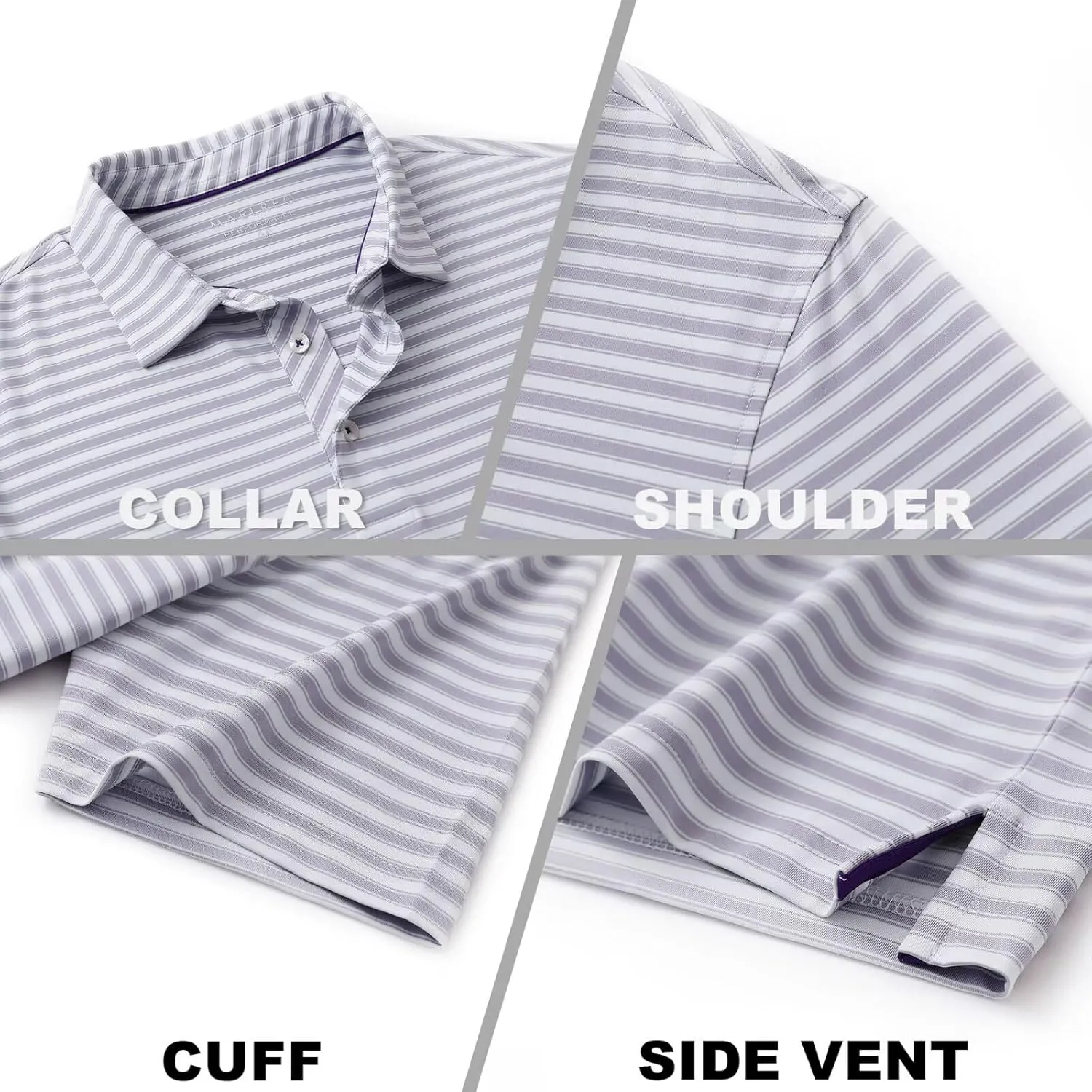 M MAELREG Golf Shirts for Men Short Sleeve Dry Fit Casual Striped Performance Moisture Wicking Collared Mens Polo Shirts