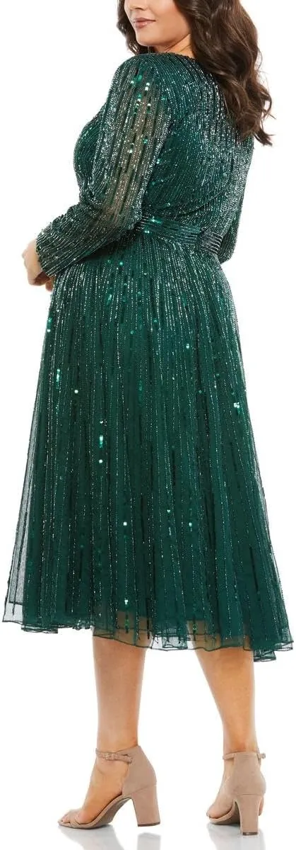 Mac Duggal Womens Plus Sequin Embellished Cocktail and Party Dress
