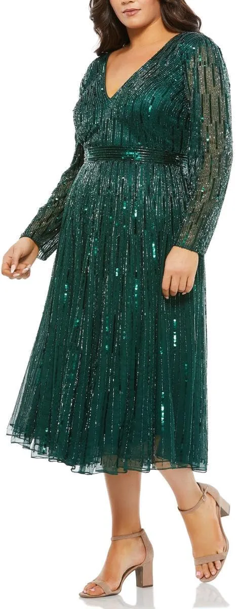 Mac Duggal Womens Plus Sequin Embellished Cocktail and Party Dress