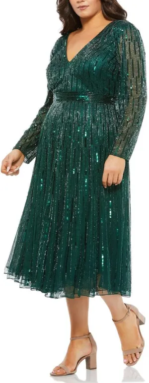 Mac Duggal Womens Plus Sequin Embellished Cocktail and Party Dress