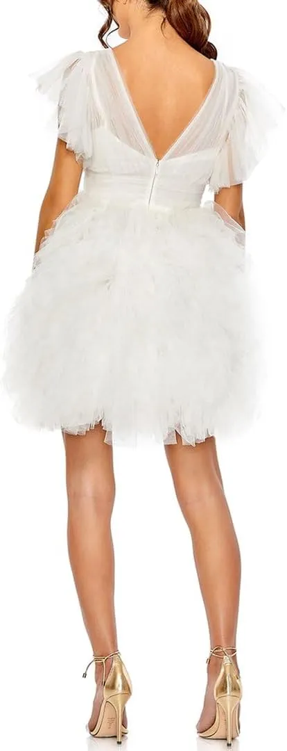 Mac Duggal Womens Ruffled Tulle Cocktail and Party Dress