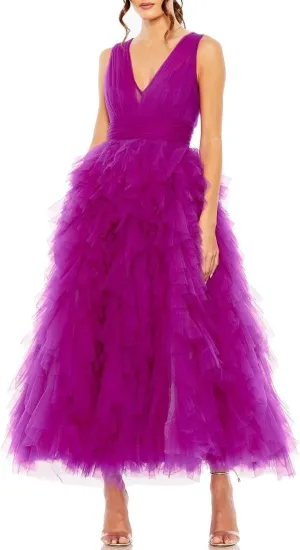 Mac Duggal Womens Ruffled Tulle Evening Dress