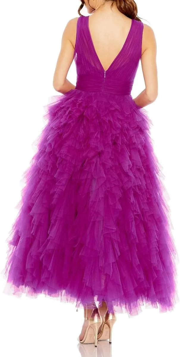 Mac Duggal Womens Ruffled Tulle Evening Dress