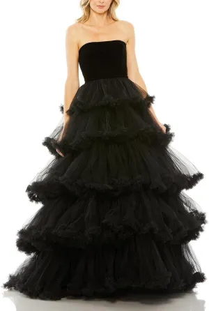 Mac Duggal Womens Tiered Tulle Evening Dress