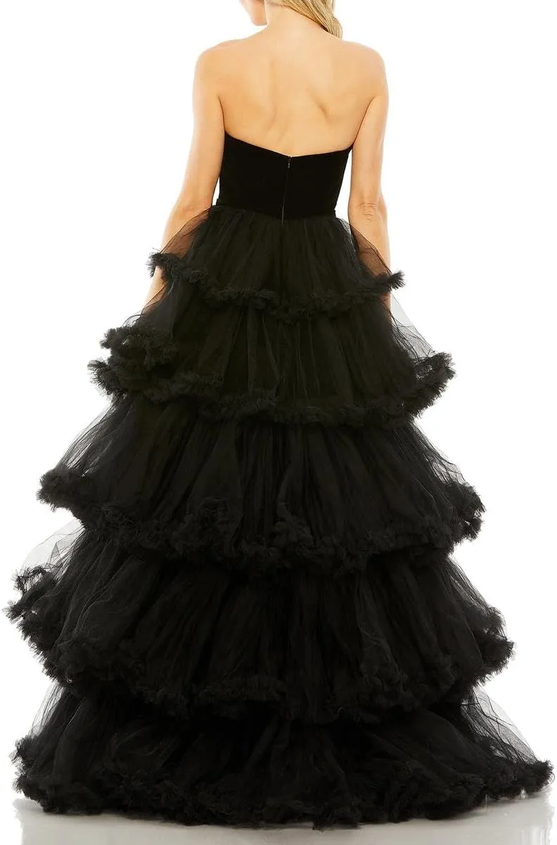 Mac Duggal Womens Tiered Tulle Evening Dress