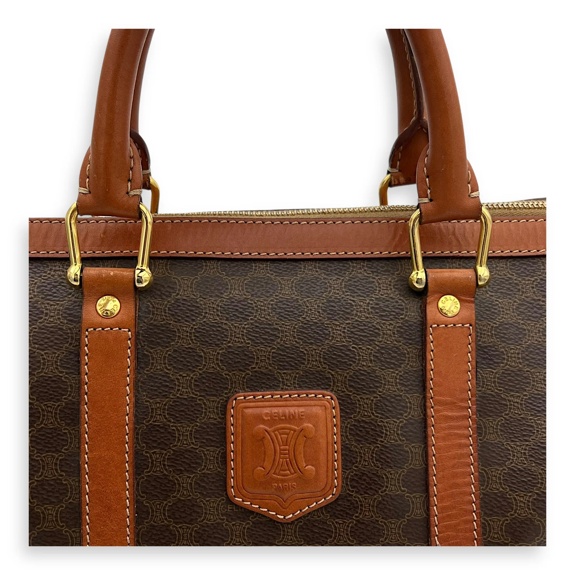 Macadam Top Handle Bag Brown in Calfskin, Gold hardware