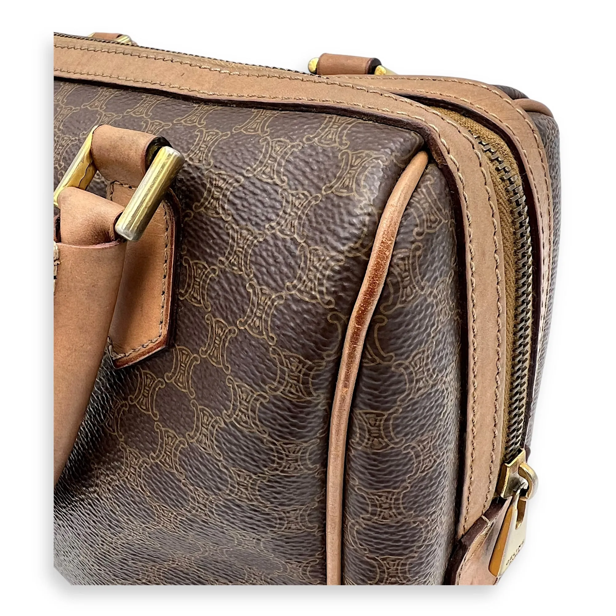 Macadam Top Handle Bag Brown in Coated Canvas, Gold hardware