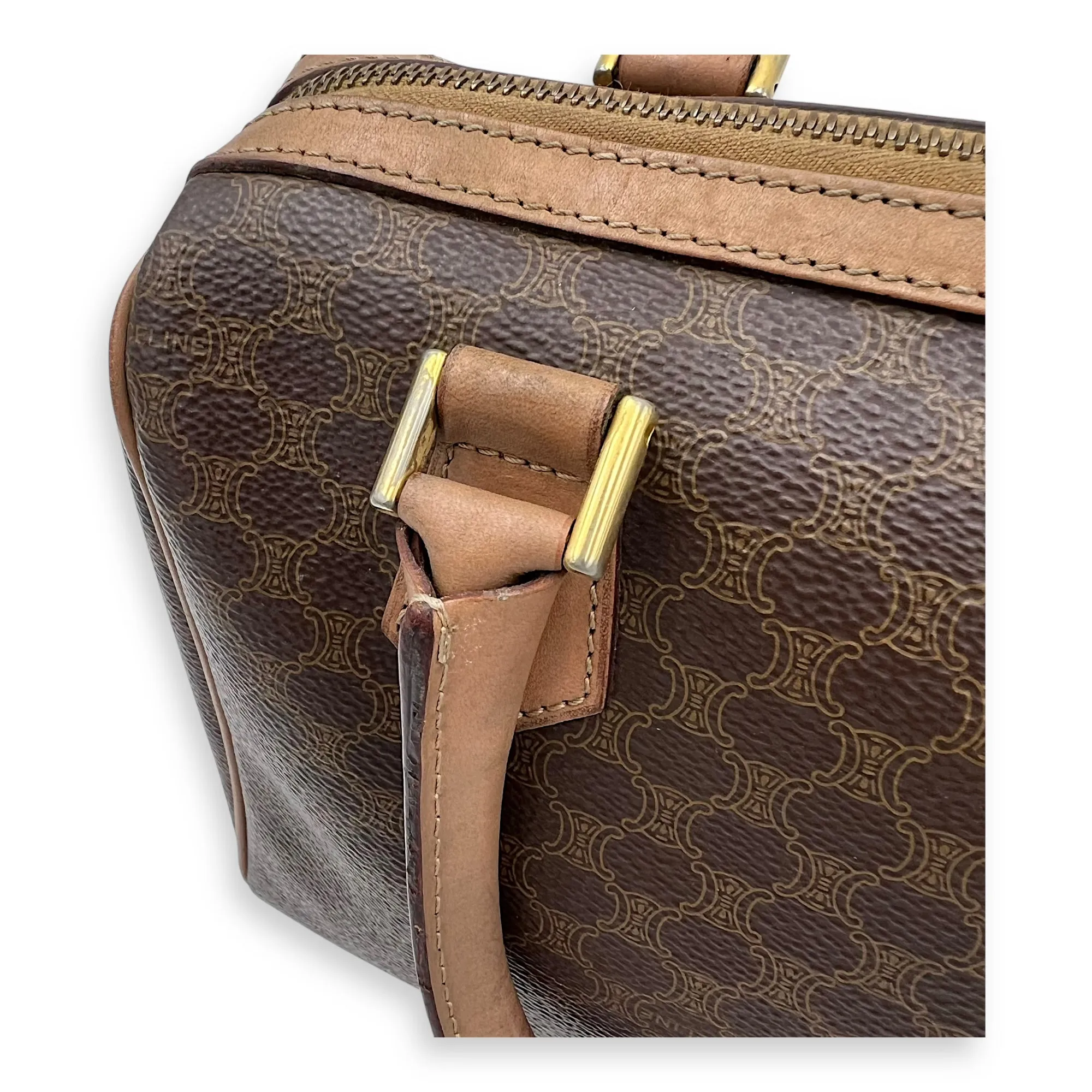 Macadam Top Handle Bag Brown in Coated Canvas, Gold hardware