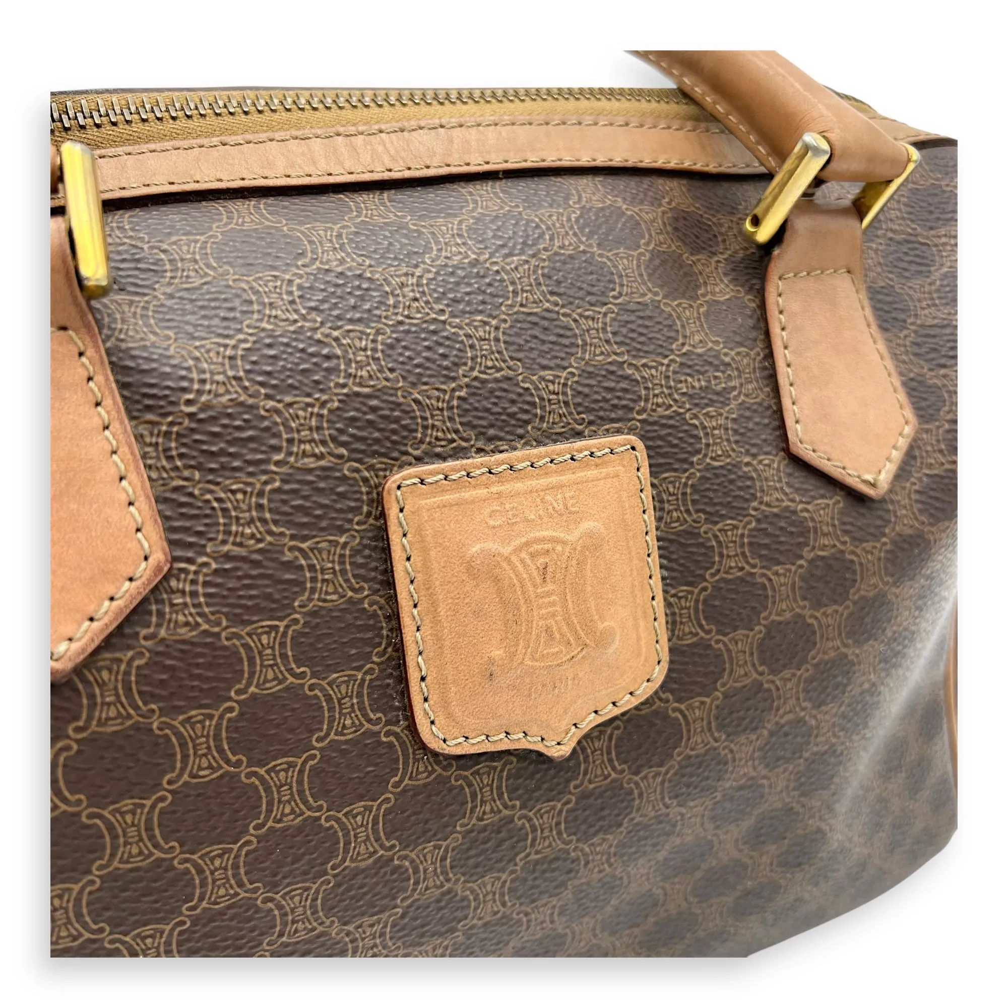 Macadam Top Handle Bag Brown in Coated Canvas, Gold hardware