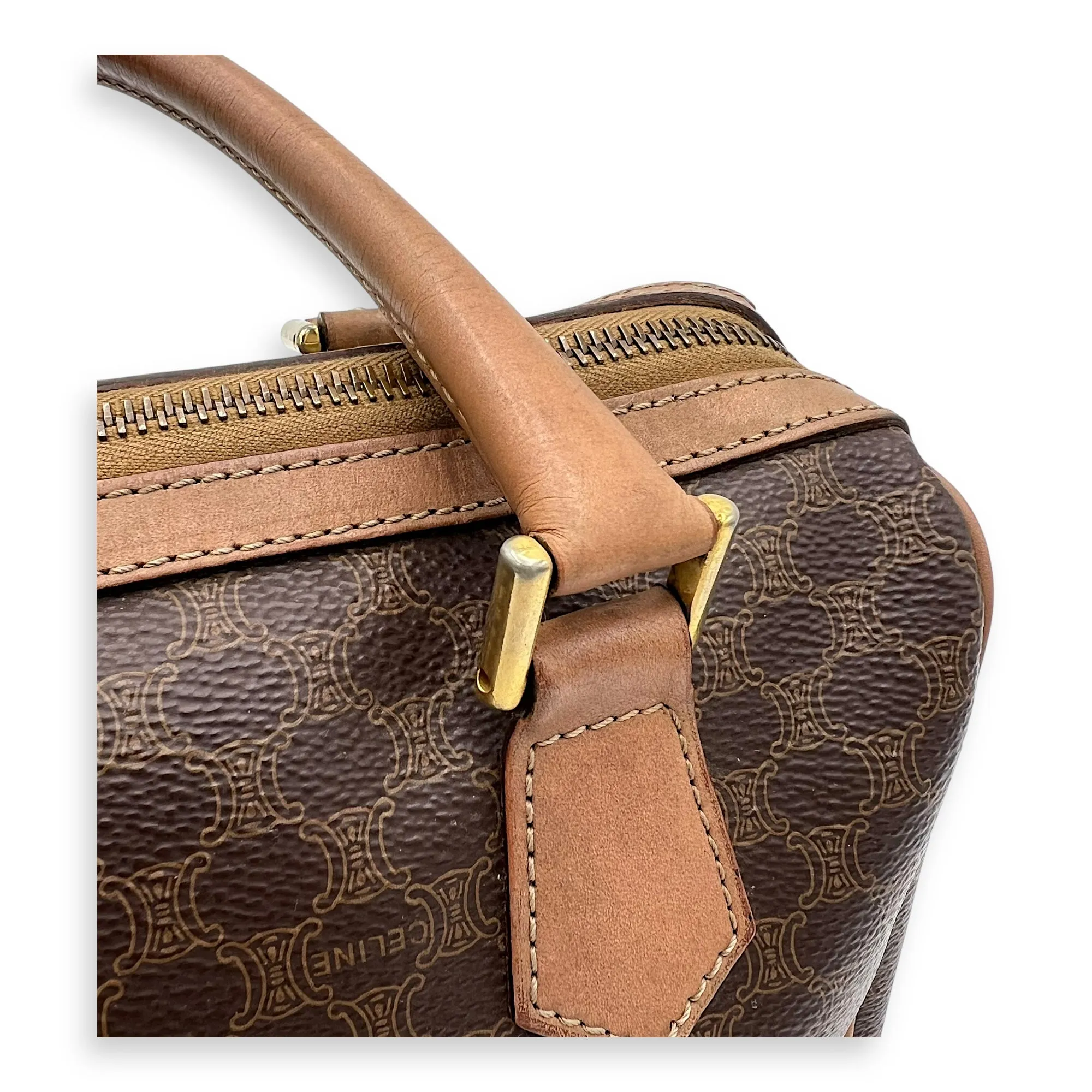 Macadam Top Handle Bag Brown in Coated Canvas, Gold hardware