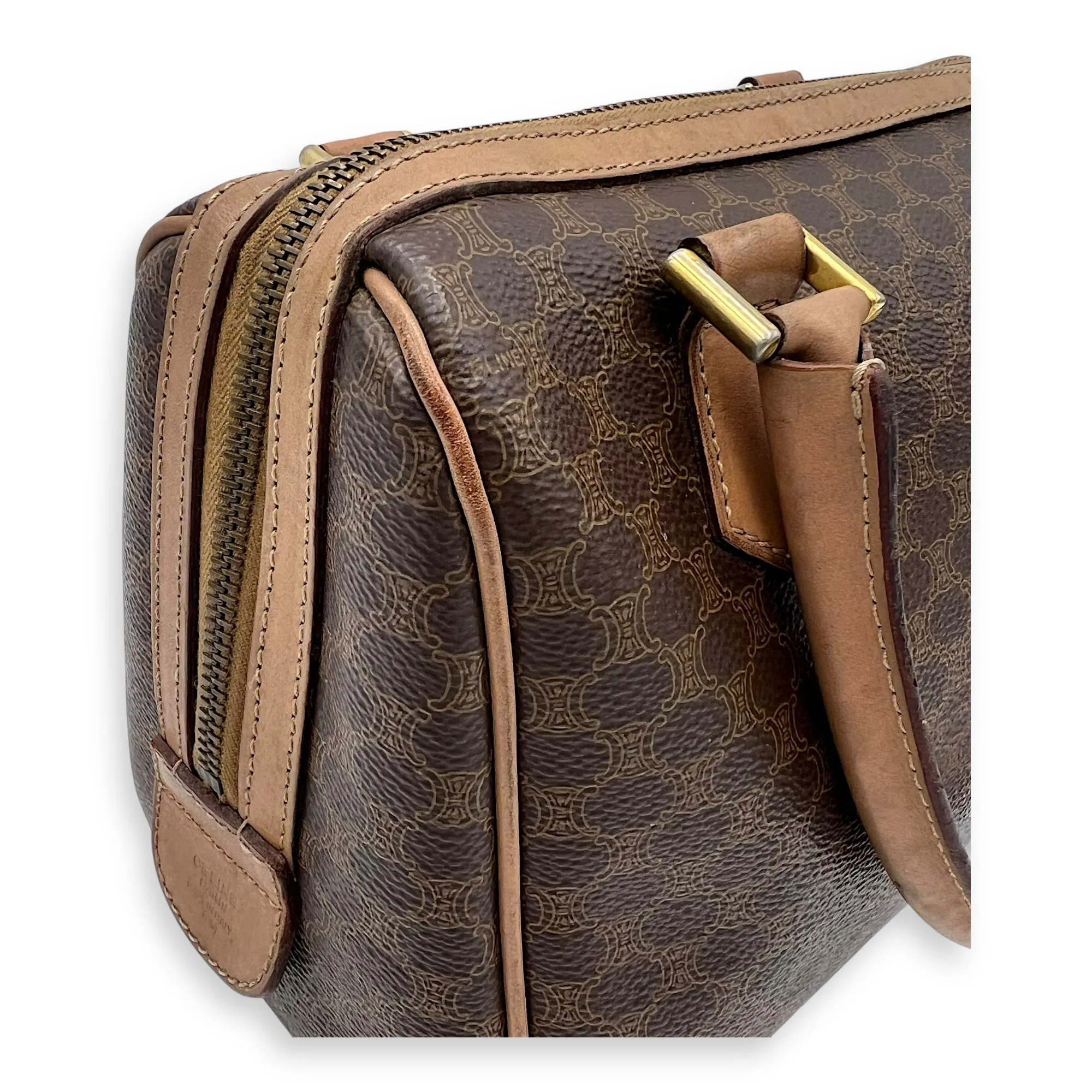 Macadam Top Handle Bag Brown in Coated Canvas, Gold hardware