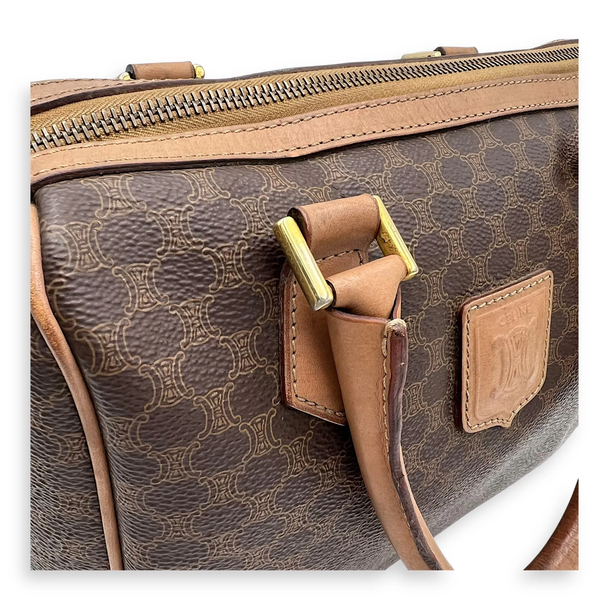 Macadam Top Handle Bag Brown in Coated Canvas, Gold hardware