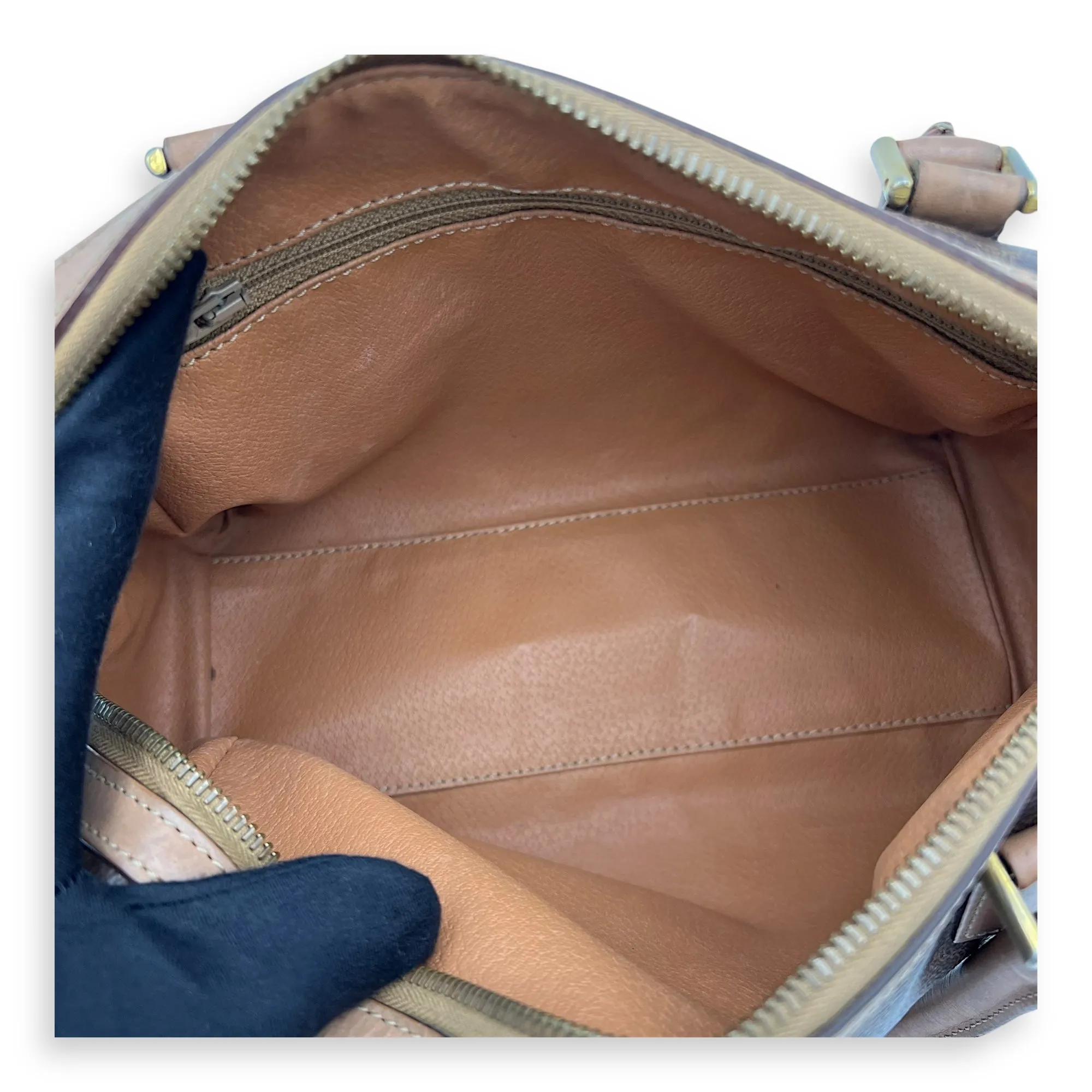 Macadam Top Handle Bag Brown in Coated Canvas, Gold hardware