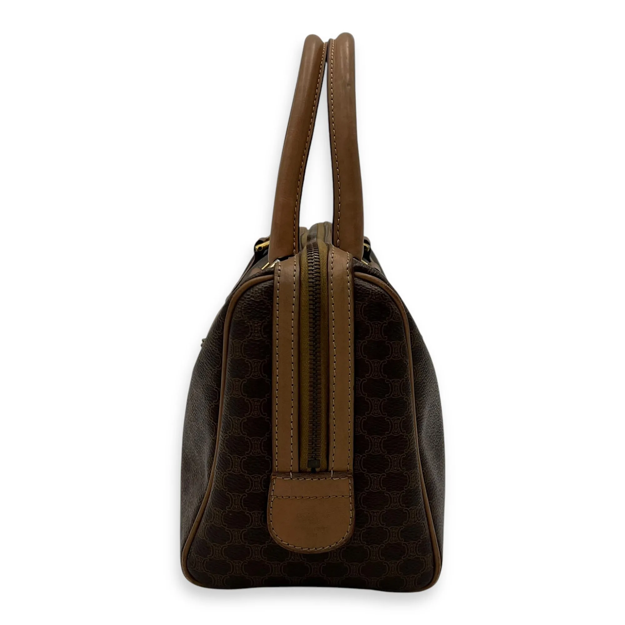 Macadam Top Handle Bag Brown in Coated Canvas, Gold hardware