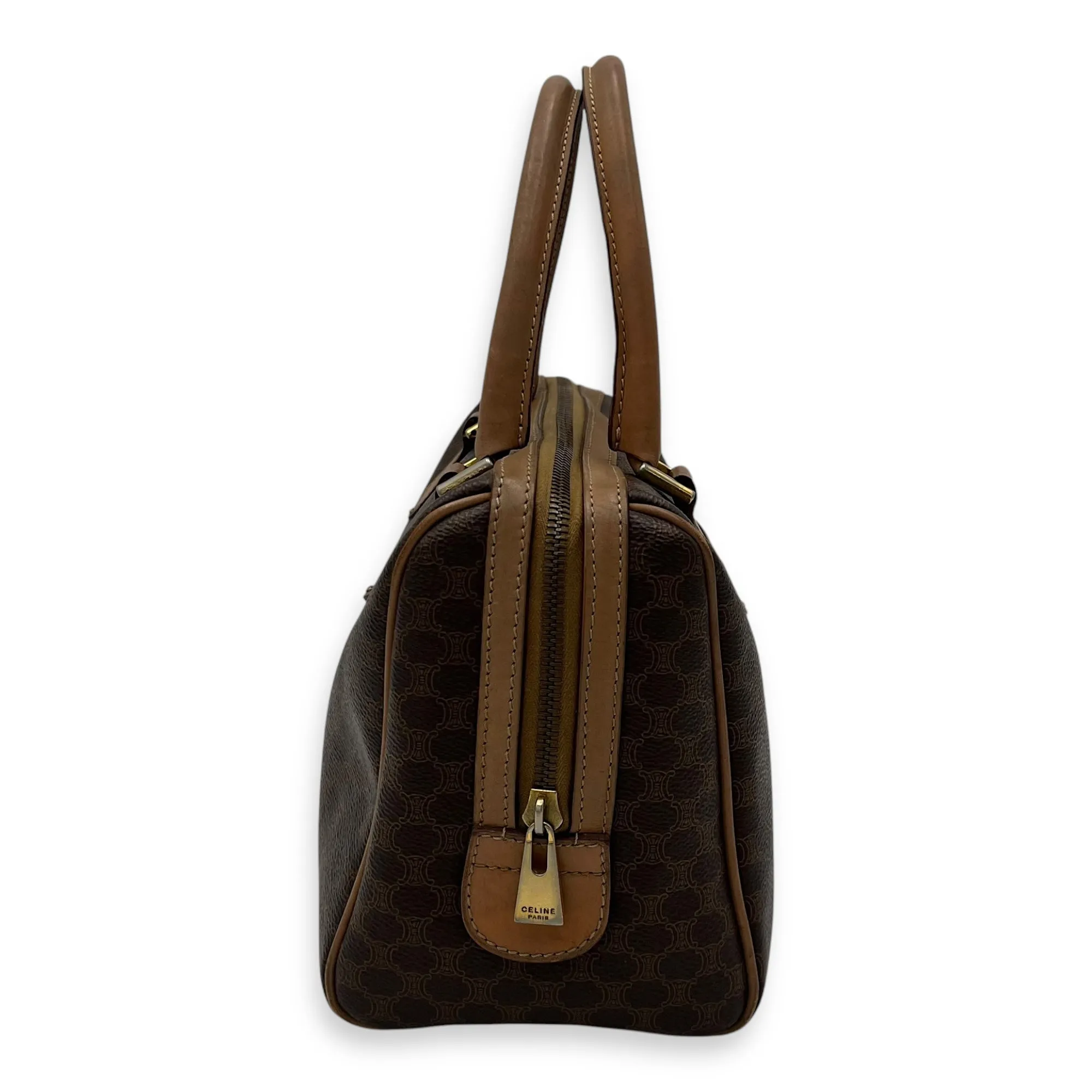 Macadam Top Handle Bag Brown in Coated Canvas, Gold hardware