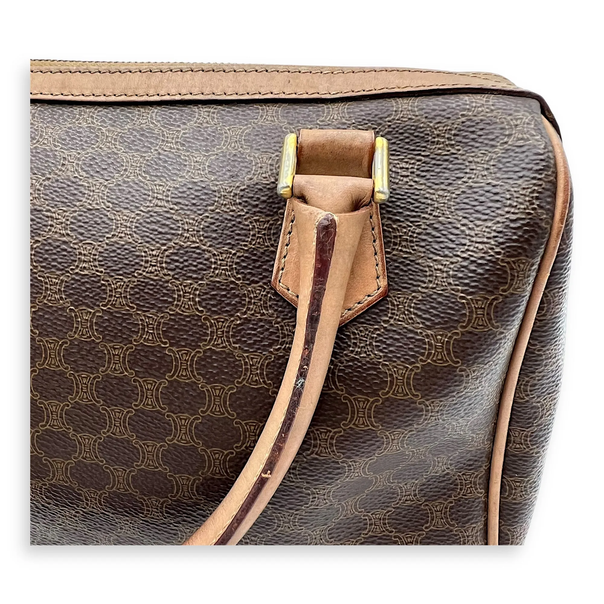 Macadam Top Handle Bag Brown in Coated Canvas, Gold hardware