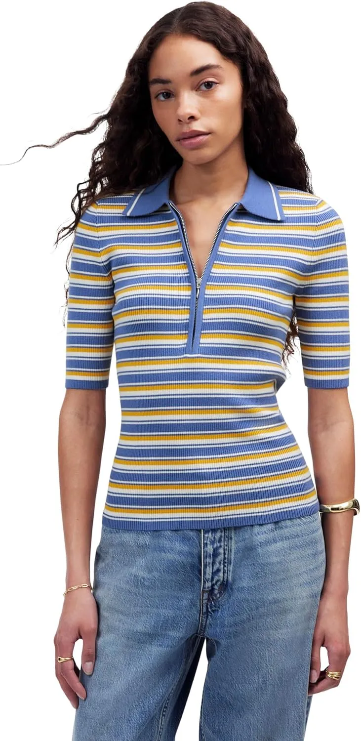 Madewell Women's Stripe Remi Cotton Compact Zip Polo